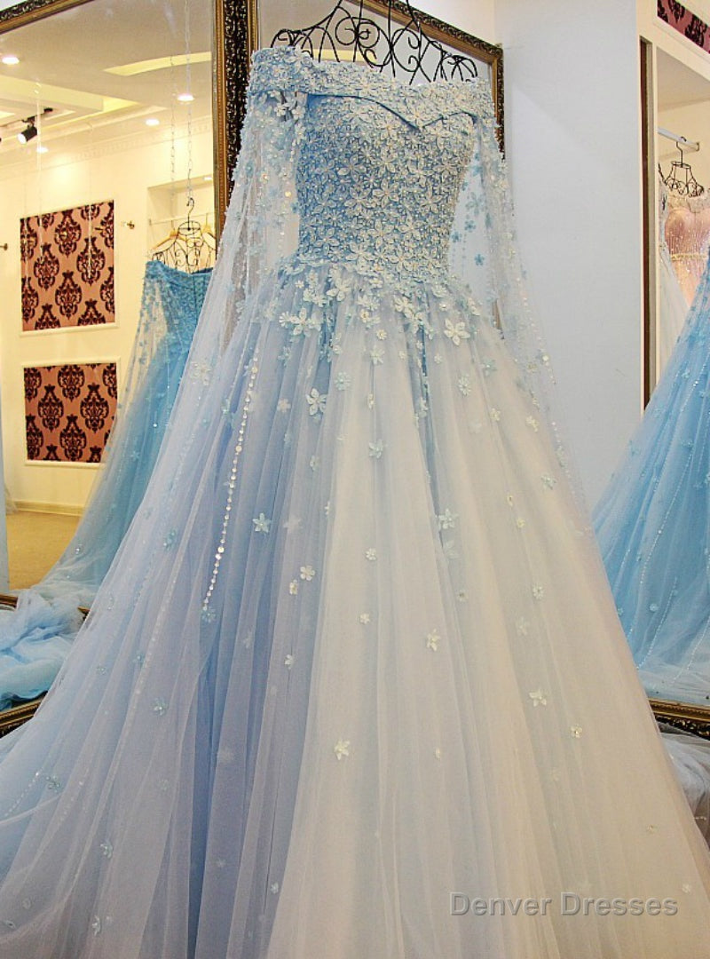 Blue Tulle Off The Shoulder Appliques Beading Wedding Dress Main image