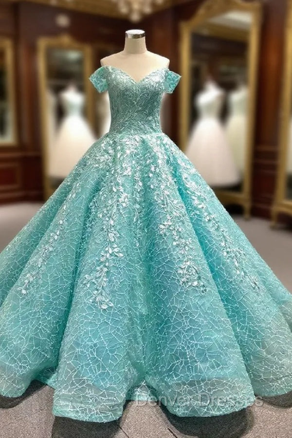 Blue Tulle Off the Shoulder Appliques Prom Dress Main image