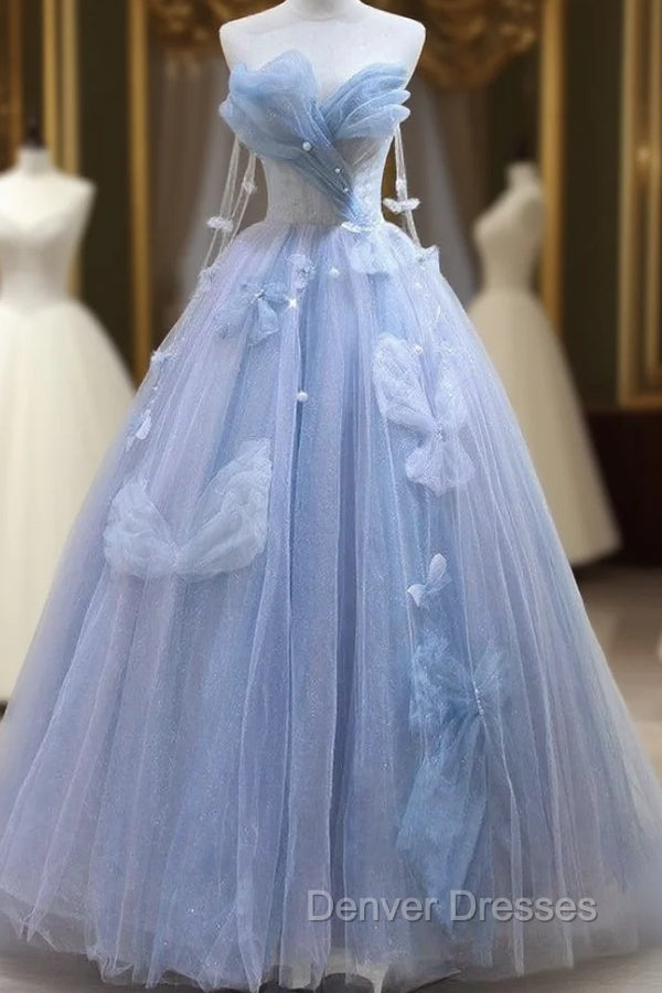 Blue Tulle Off the Shoulder Butterfly Prom Dress Main image