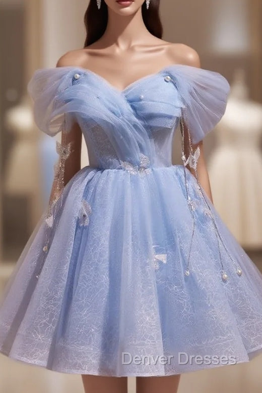 Blue Tulle Off the Shoulder Homecoming Dress Main image