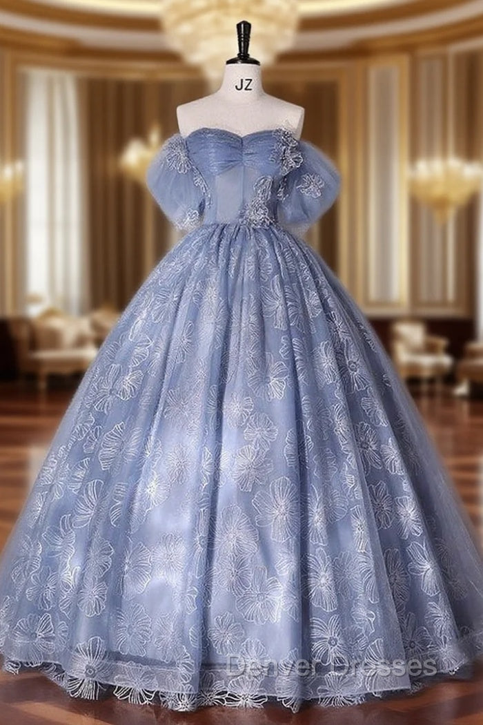 Blue Tulle Off the Shoulder Quinceanera Dress Main image