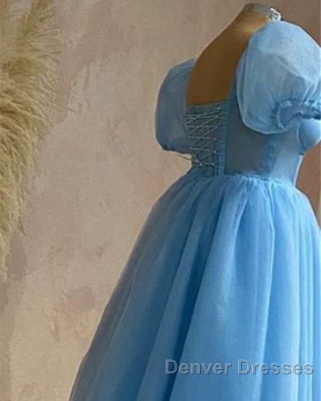 Blue Tulle Puffy Sleeve Midi Dress Secondary image