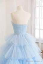 Blue Tulle Scoop Layers Long Party Dress, Blue Tulle Formal Dress