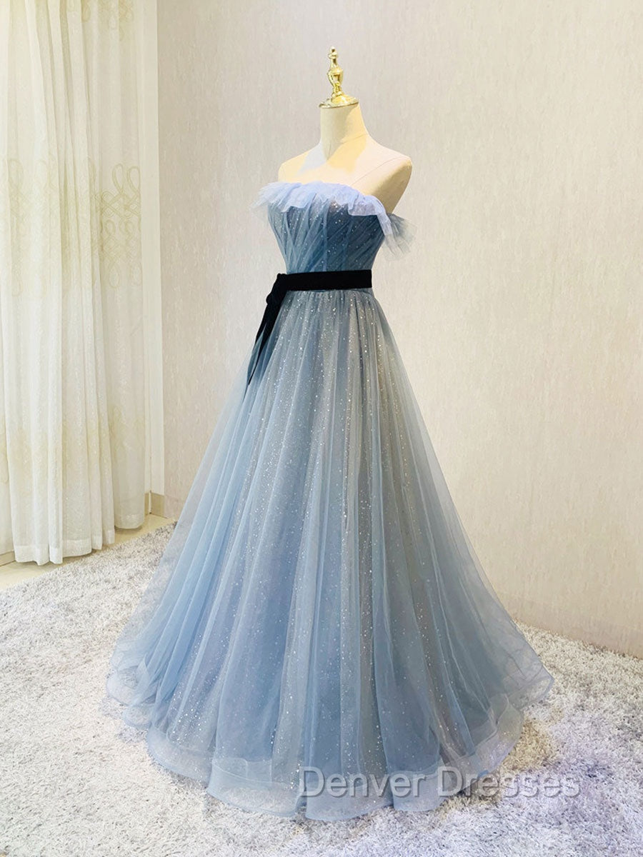 Blue Tulle Sequin Long Prom Dress A Line Tulle Blue Formal Dress Secondary image