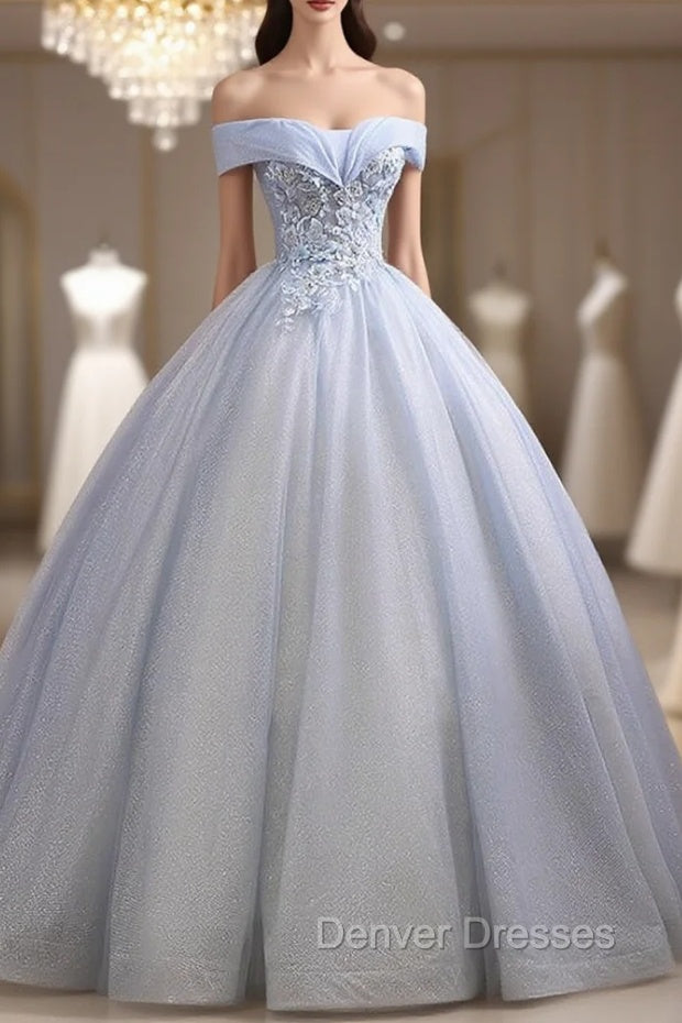 Blue Tulle Sequins Appliques Quinceanera Dress Main image