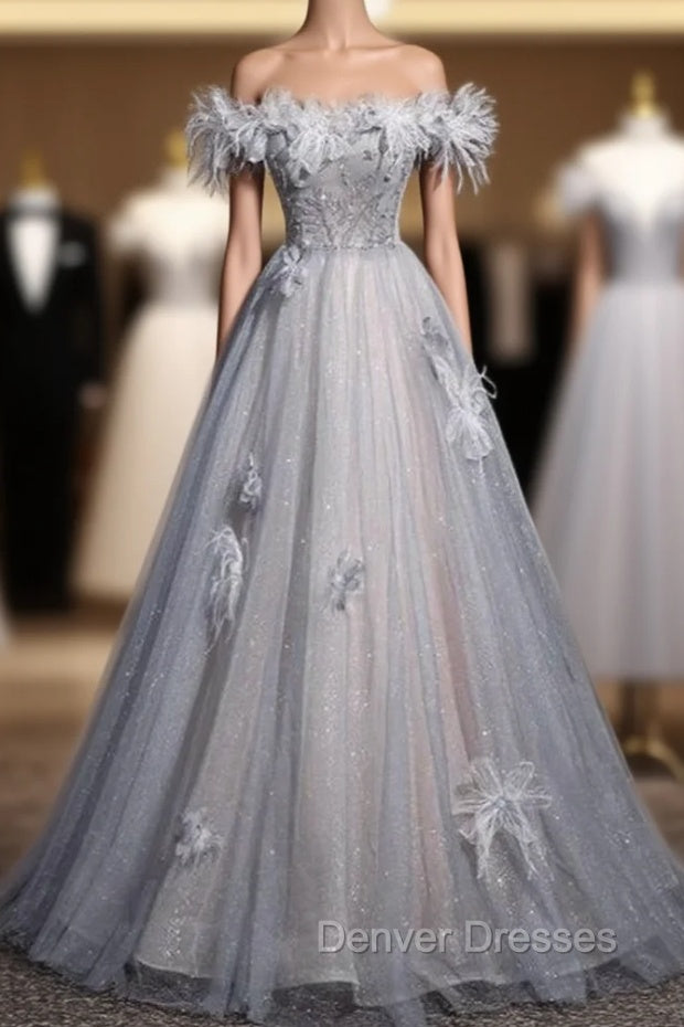 Blue Tulle Sequins Beading Flower Prom Dress Main image