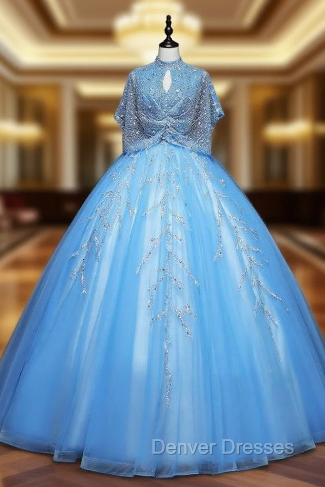 Blue Tulle Sequins Beading Quinceanera Dress Main image