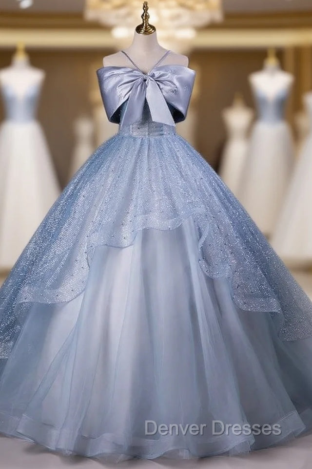 Blue Tulle Sequins Bow Quinceanera Dress Main image