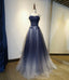 Blue tulle sequins long prom dress blue evening dress