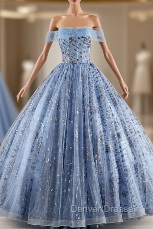 Blue Tulle Sequins Pearls Quinceanera Dress Main image