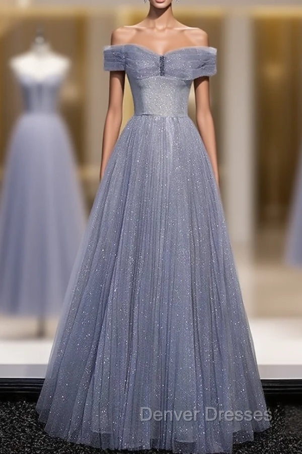 Blue Tulle Sequins Pleats Beading Prom Dress Main image