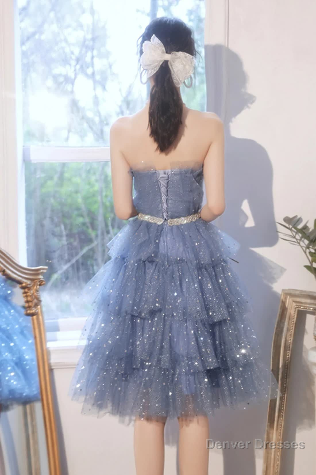 Blue Tulle Sequins Short Homecoming Dress Party Dress Secondary image
