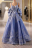 Blue Tulle Sequins Spagehtti Straps Prom Dress