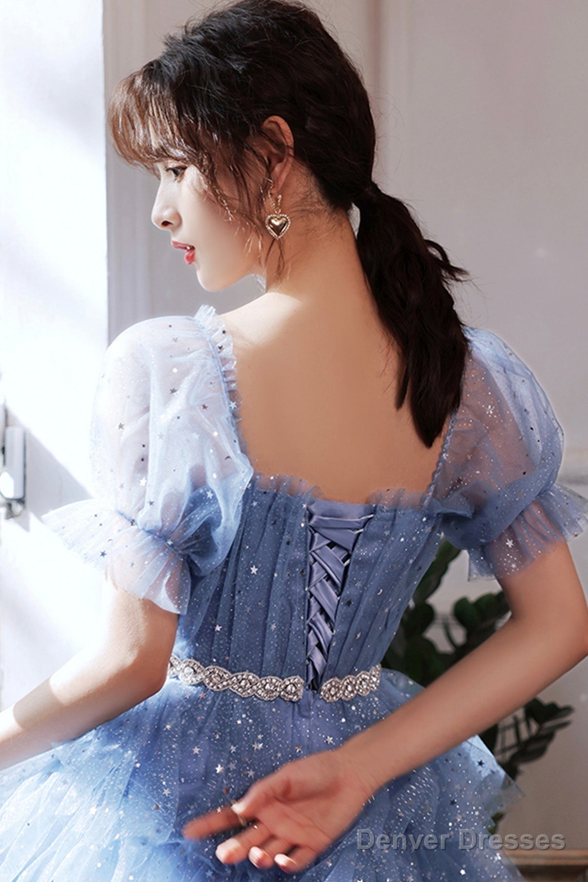 Blue Tulle Short A-Line Prom Dresses, Blue Mini Party Dresses