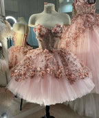 Blue Tulle Short Homecoming Dress With 3D Flowers