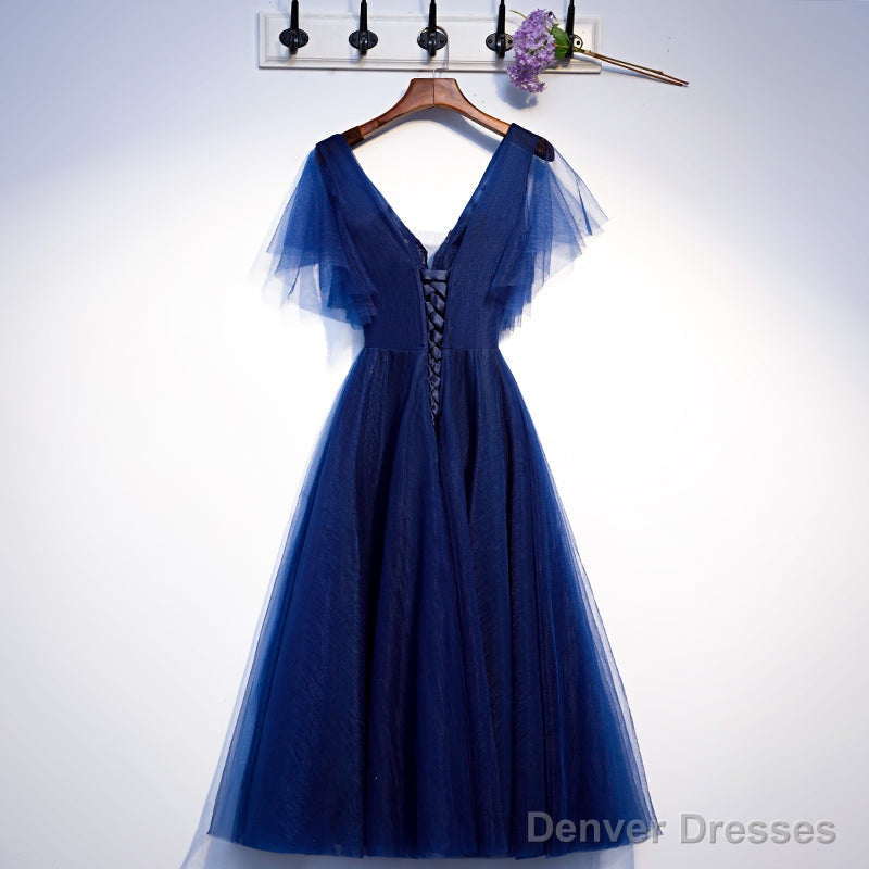 Blue Tulle Short Party Dress With Lace Applique, Blue Formal Dress Prom Dresses Secondary image