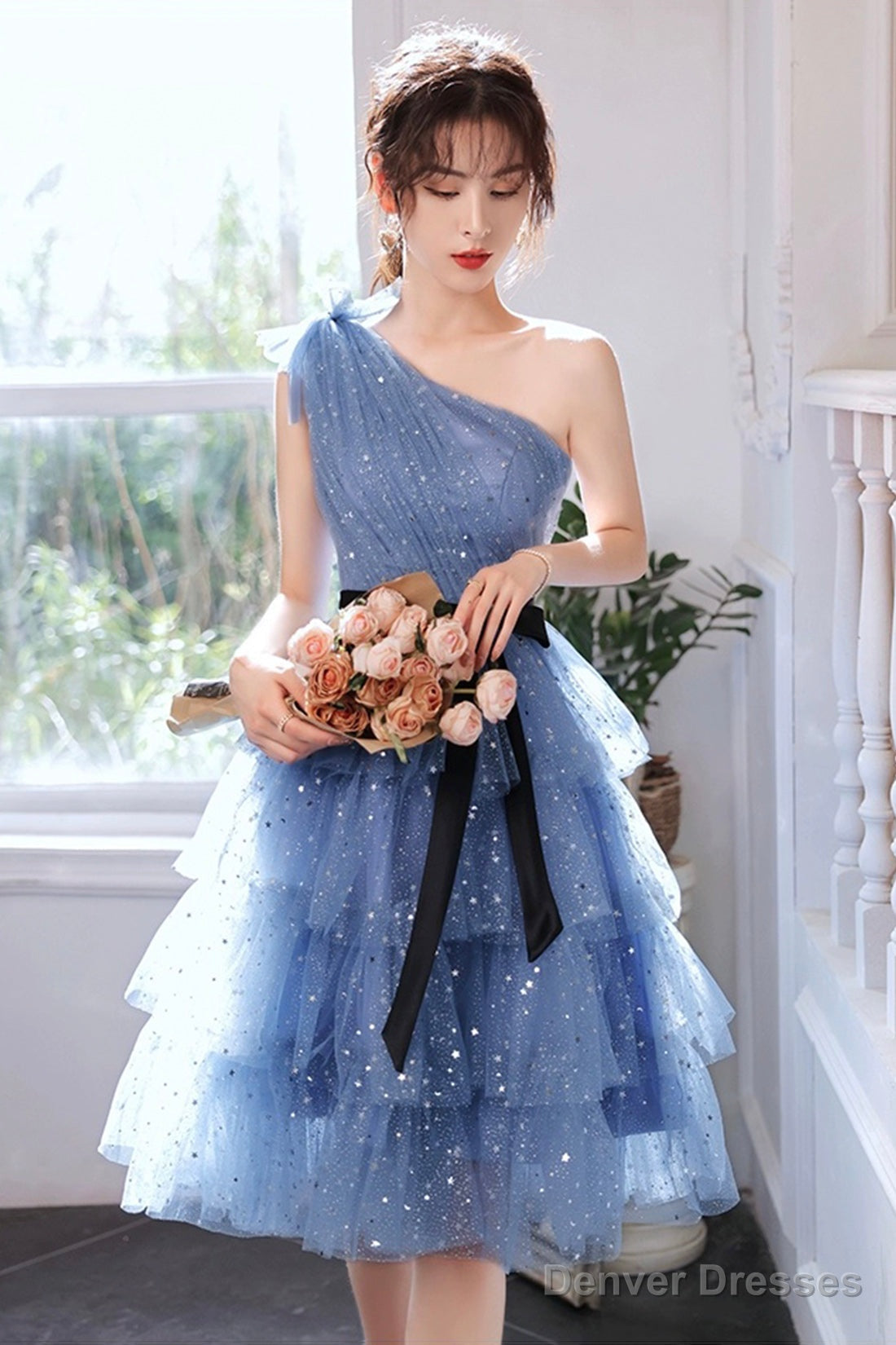 Blue Tulle Short Prom Dress, One Shoulder Multi-Layers Blue Party Dress Secondary image