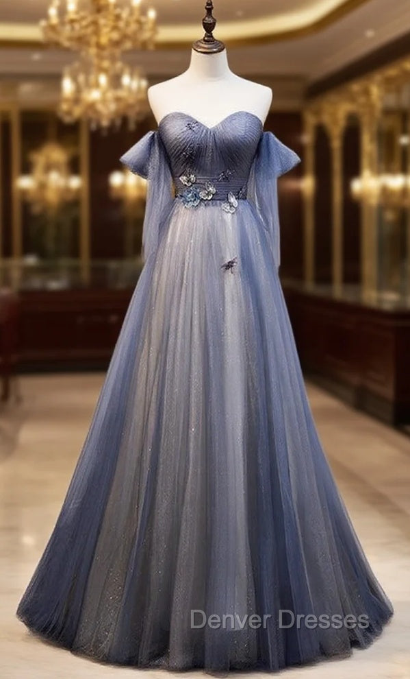Blue Tulle Sweetheart Pleats Appliques Prom Dress Main image