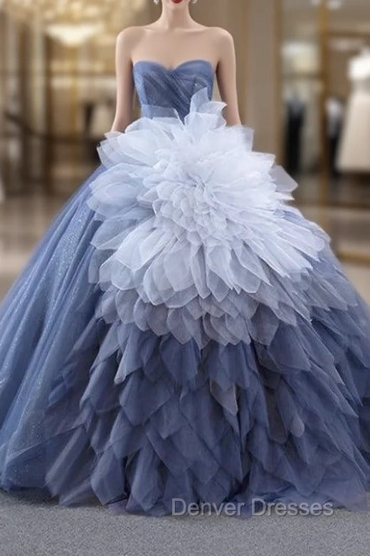 Blue Tulle Sweetheart Prom Dress With Detachable Tulle Main image