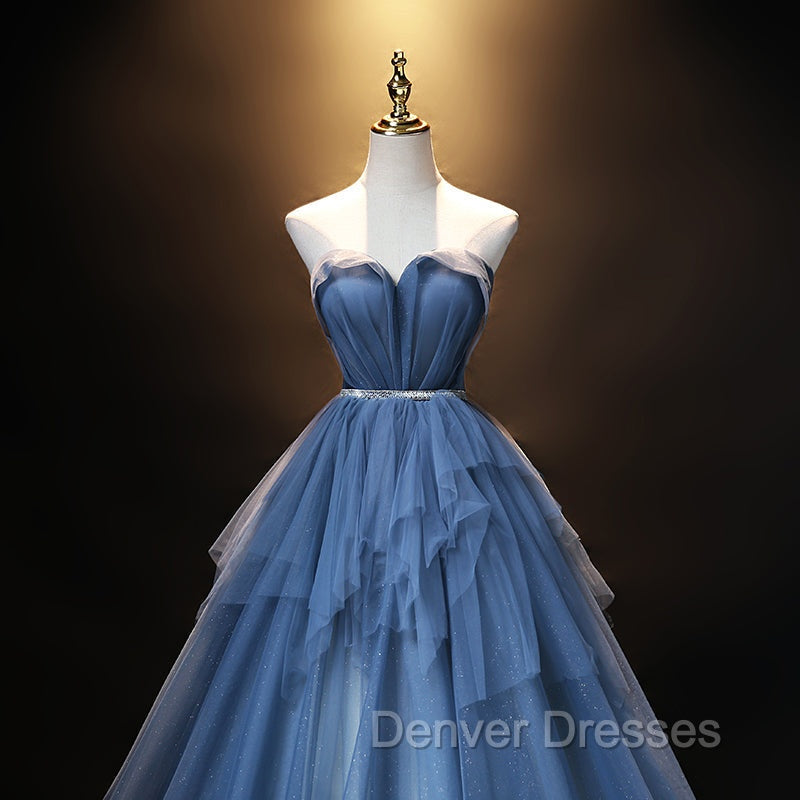 Blue Tulle Sweetheart Simple Pretty Floor Length Party Dress, Blue A-line Evening Dress Prom Dress