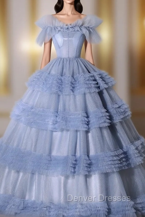 Blue Tulle Tiers Off the Shoulder Quinceanera Dress Main image