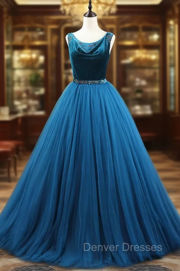 Blue Tulle Velvet Beading Prom Dress Main image