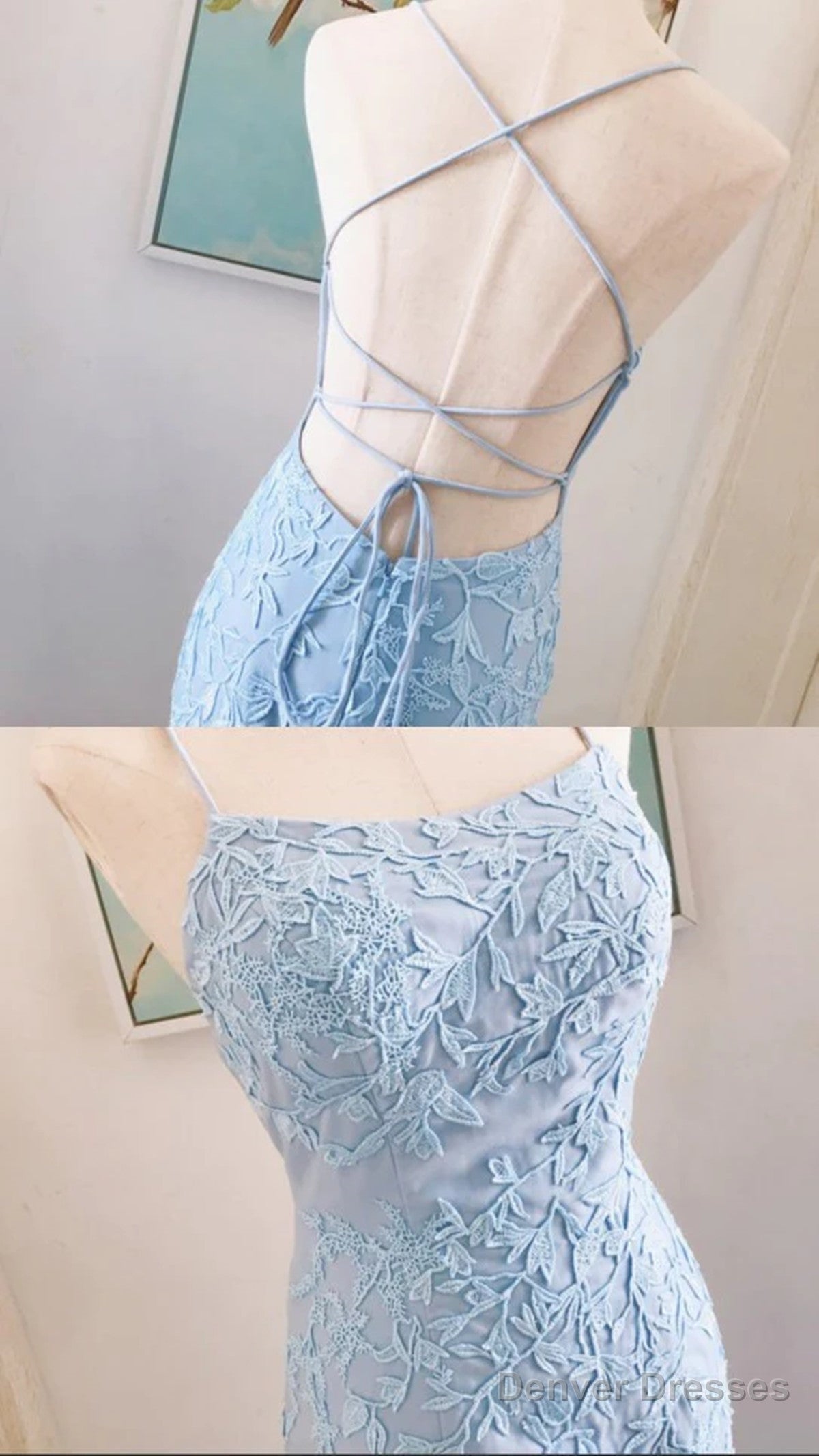 Blue Tulle With Lace Straps Long Evening Dress, Blue Prom Dress Secondary image