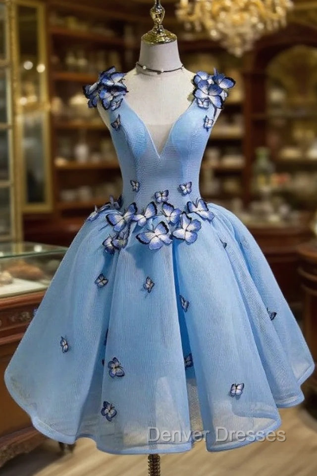 Blue V-neck Organza Homecoming Dress Main image