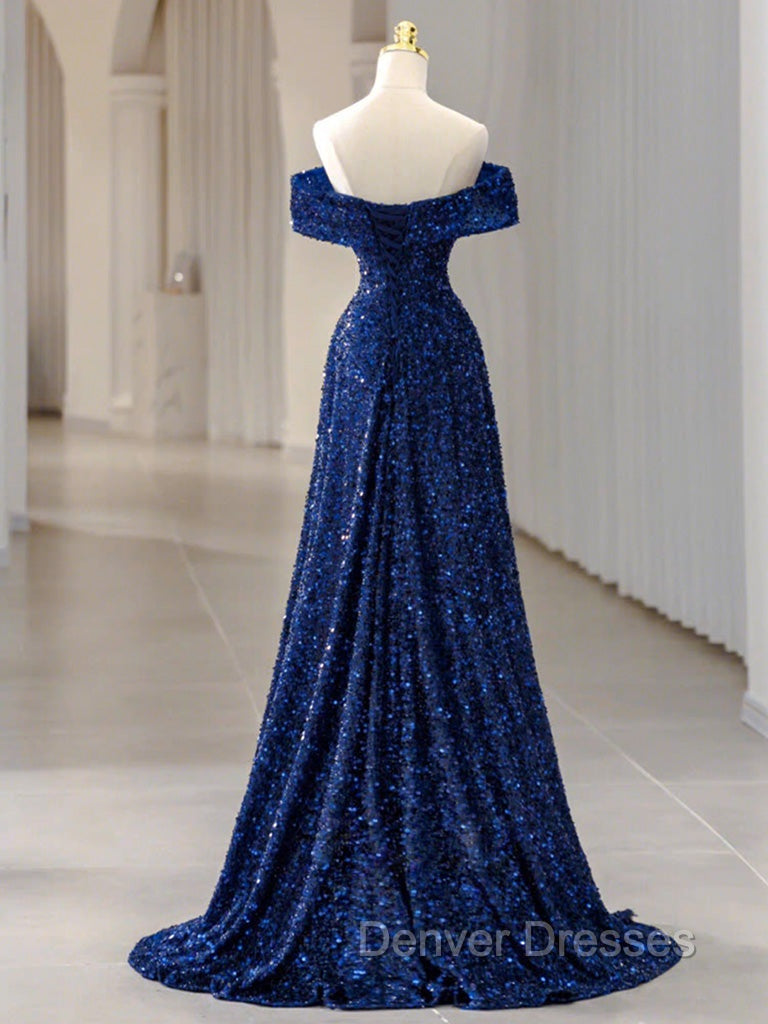 Blue Velvet Sequin Long Prom Dress, Blue Formal Dress Secondary image