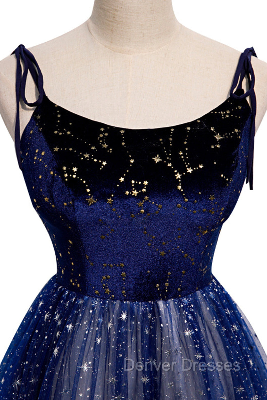 Blue Velvet Tulle Long Prom Dress, A-Line Evening Party Dress Secondary image