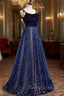 Blue Velvet Tulle Long Prom Dress, A-Line Evening Party Dress