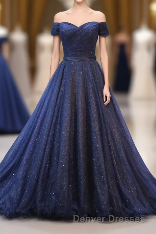 Dark Blue Shining Tulle Long Prom Dress, Evening Dress Main image