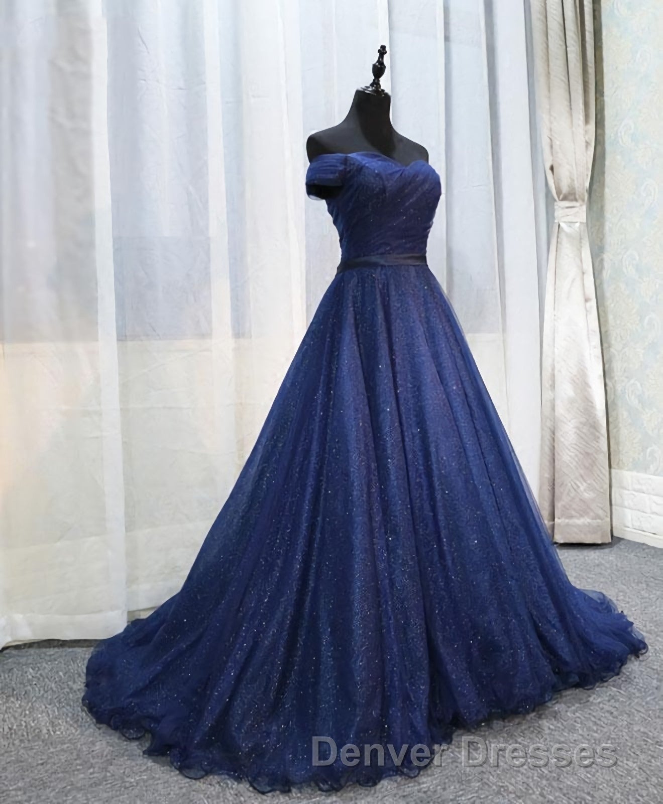 Dark Blue Shining Tulle Long Prom Dress, Evening Dress Secondary image
