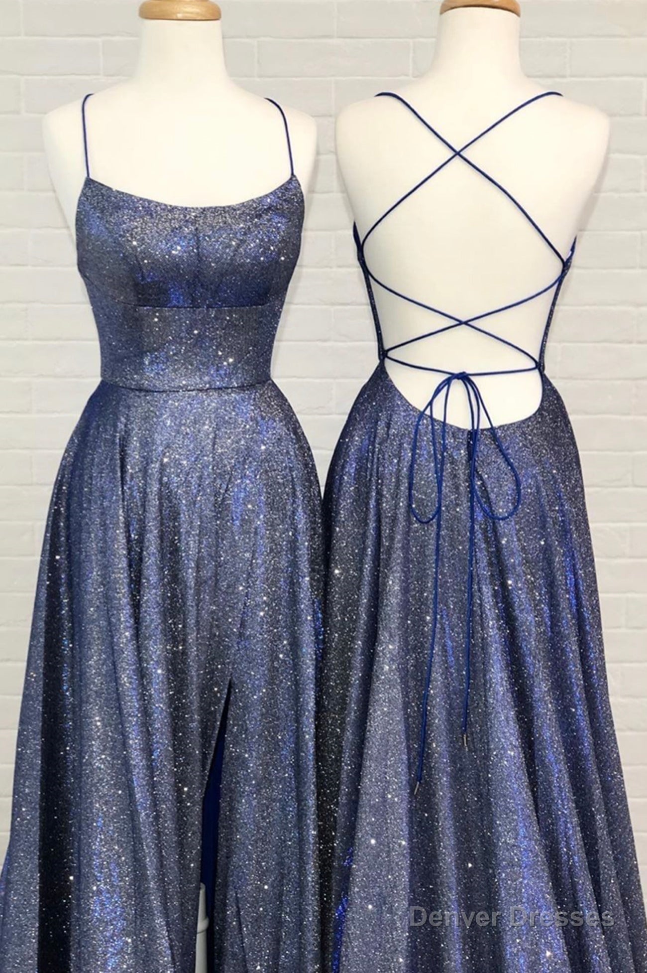 Blue A-Line Backless Long Prom Dresses, Blue Evening Dresses Secondary image