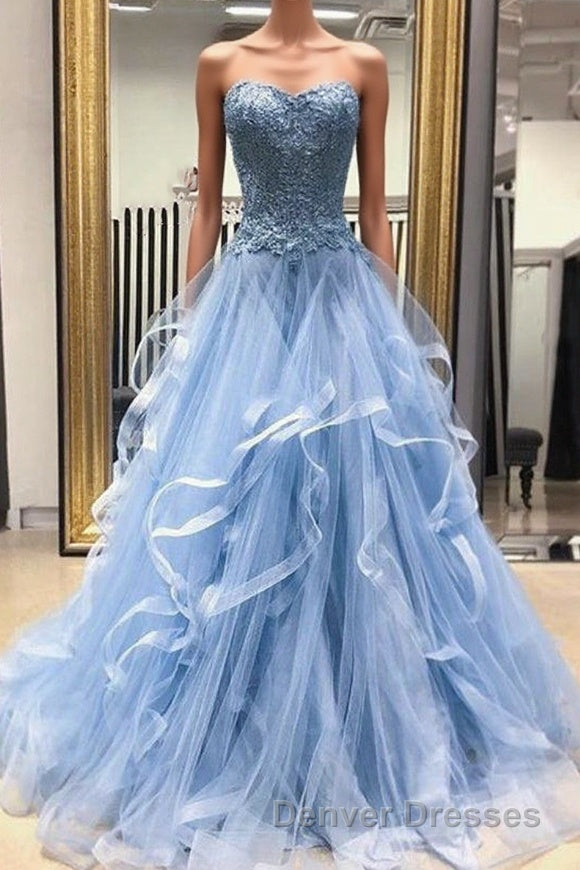 Gorgeous A Line Sweetheart Appliques Lace Prom Dress with Ruffles Main image