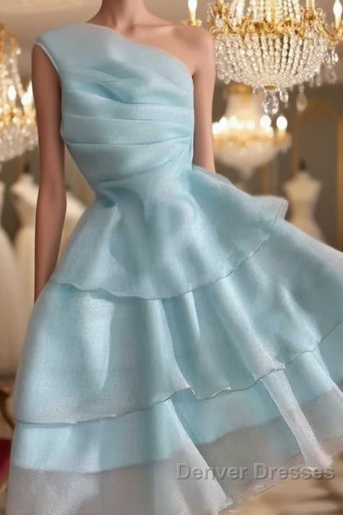 Elegant Blue A-line One Shoulder Mini Short Prom Homecoming Dress Main image