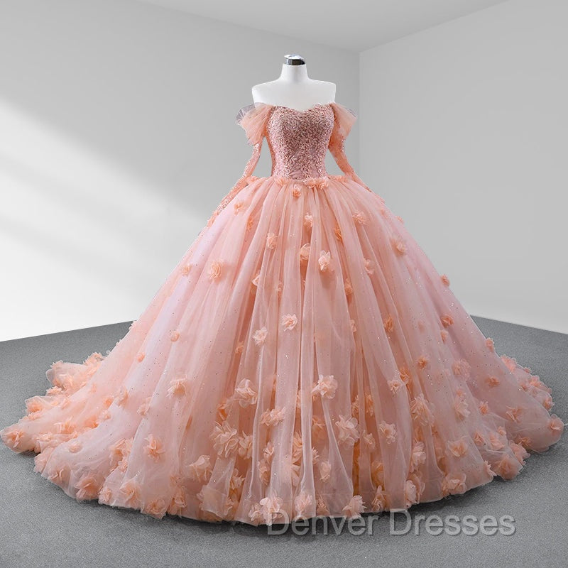 Blush Ball Gown Long Sleeves Sweetheart Quinceanera Dress