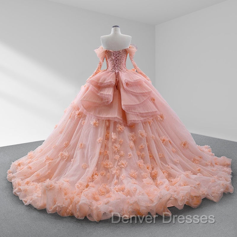 Blush Ball Gown Long Sleeves Sweetheart Quinceanera Dress