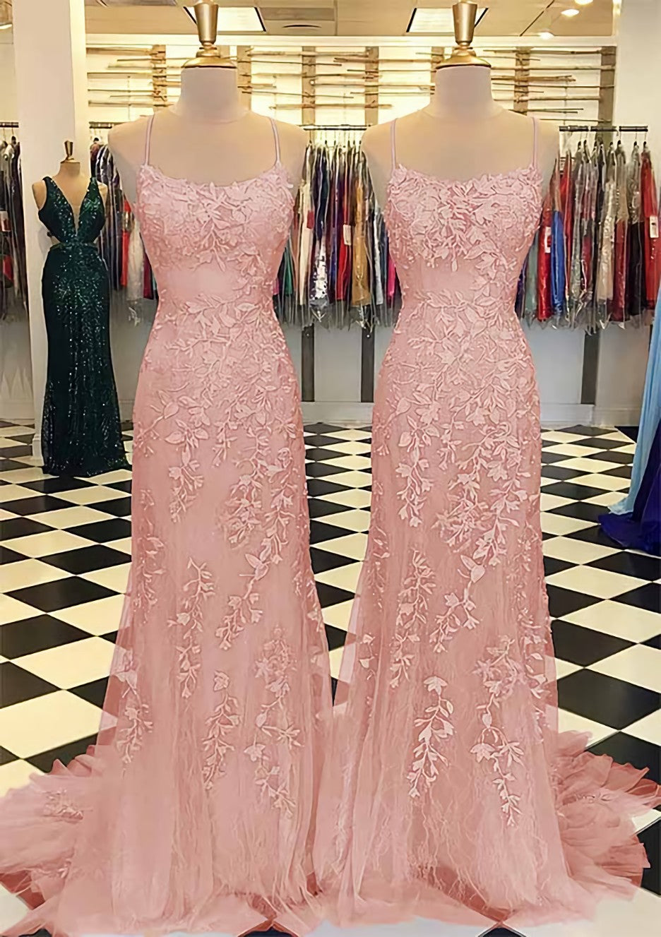 Blush Mermiad Spaghetti Straps Long Prom Dress with Appliques Main image