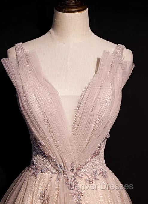 Blush Pink A-Line V-Neck Glitter Tulle With Beaded Long Prom Dress Adult Ceremony Evening Dress Secondary image