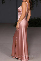 Blush Pink Asymmetrical Bridesmaid Dress with Slit