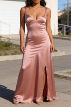 Blush Pink Asymmetrical Bridesmaid Dress with Slit