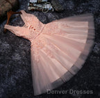 Blush Pink Lace Appliqued Tulle Homecoming Dress,Formal Dress