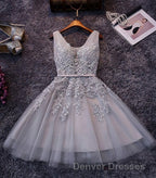 Blush Pink Lace Appliqued Tulle Homecoming Dress,Formal Dress