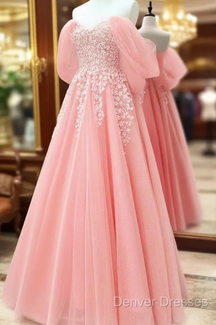 Blush Tulle A-Line Off Shoulder Appliques Dress Main image