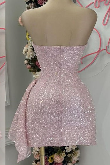 Blushing Pink Sequins Cocktail Dress Woman Elegant Wedding Prom Dress Gowns Mini Graduation Dress Vestido De GraduacióN Vestido De Fiesta Homecoming Dress