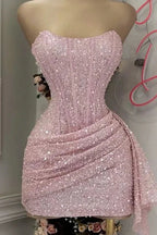 Blushing Pink Sequins Cocktail Dress Woman Elegant Wedding Prom Dress Gowns Mini Graduation Dress Vestido De GraduacióN Vestido De Fiesta Homecoming Dress