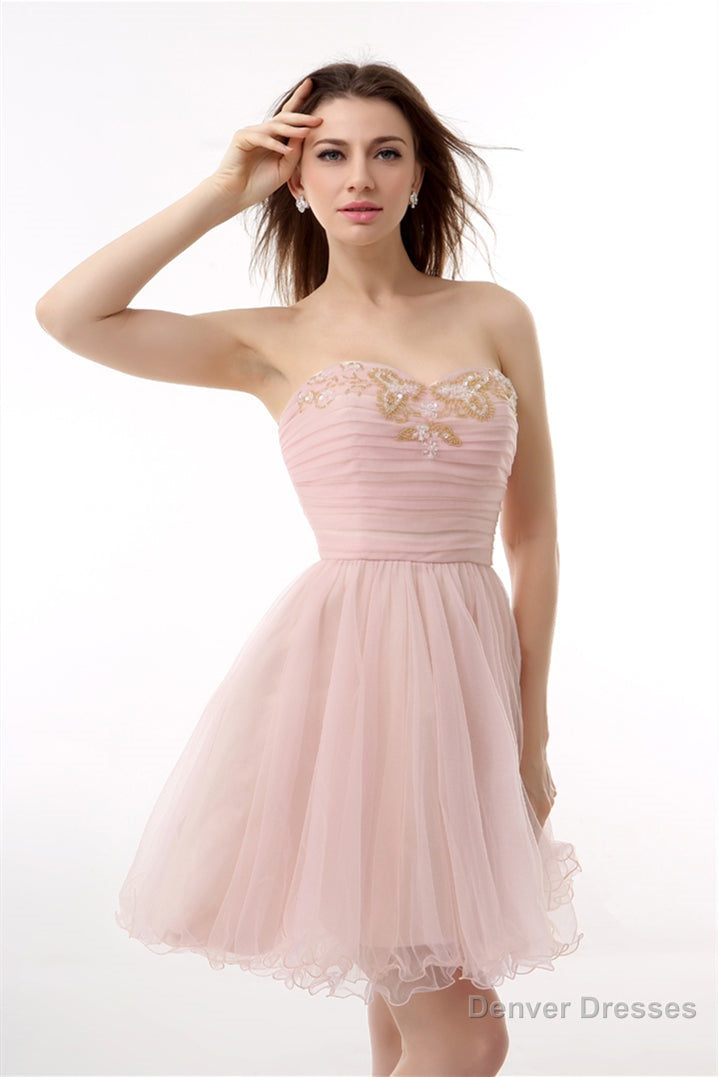 Blushing Pink Sweetheart Beaded A-line Short Homecoming Dresses Main image