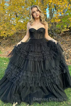 Blushing Pink Tulle Ruffle Layers Lace-Up Back A-Line Prom Dress