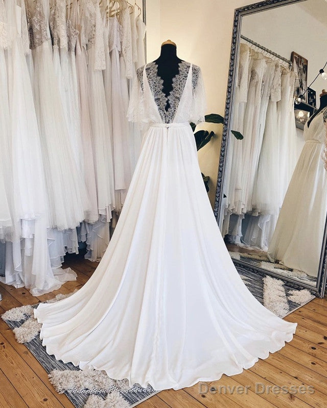 Boho Beach Wedding Dress Lace Sleeves